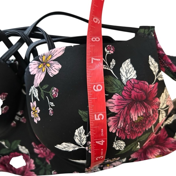 TORRID Black & Pink Floral Print Strappy Push-Up Balconette Bikini Top Size 1X - Picture 8 of 10